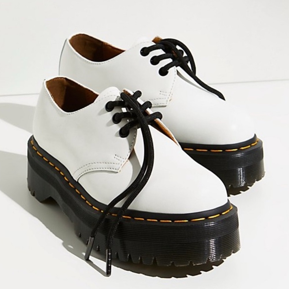 Dr Martens 1461‎ QUAD Women’s Size 7 White Leather Platform Shoes NWT